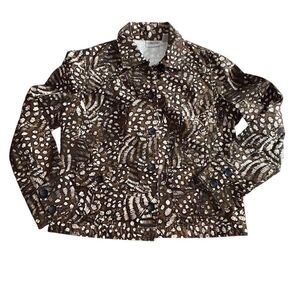 Chicos Shacket Size 1 / Small Brown Animal Print Button Front Casual Womens